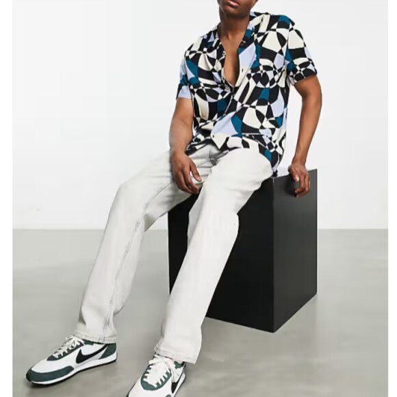 ASOS Abstract Pattern Button Down Shirt - Small TALL - Picture 3 of 10